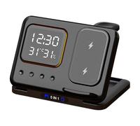 Wireless Charging Stand - Foldable Dock | Wireless Alarm Clock Charger | Fast Charger Station, Smart Temperature Display, Multi-Device Charging Base, Digital Alarm Clock