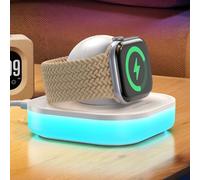 Magnetic Charger for Apple Watch Charger Stand, Portable iWatch Charger Dock with Adjustable Colorful Light & USB Cable, Compatible with Apple Watch Series 10 9 8 7 SE 6 5 4 3 2/Ultra 2-White