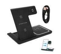 Wireless Charging Station, 3 in 1 Foldable Wireless Charging Station, Smart Glow in the Dark Multi Protection Wireless Charging Stand for Phone 13 12 11 XS XR XS X 8 Plus Watches Headsets(Black)