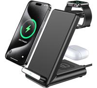 Wireless Charging Station,3 in 1 Wireless Charging Stand Made for Apple Watch Ultra 9 8 7 6 SE 5 4 3,Fast Wireless Charger Made for iPhone 15/Plus/Pro Max/14/13/12/11/X,for AirPods Pro(with Adapter)