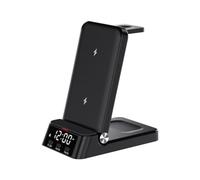 Wireless Charging Station, 3 in Fast Charger Stand with LED Clock for Samsung Galaxy S25/S24 Ultra/Flip/Fold, Watch & Earbuds, Black