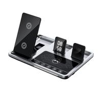 Wireless Charging Station, 4 in 1 Alarm Clock Wireless Charger Stand, Foldable Wireless Fast Charging Station with Alarm Clock & Night Light, One-Key Lifting Charging Stand for phone//