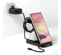 Wireless Charging Station for Samsung by MMOBIEL - 4 in 1 Qi2 Certified Portable Magnetic Phone Charger Stand for Samsung Galaxy S25/S24/S23/S22 Series, Watch 7/6/5, Buds - Incl. 25W Adapter - Black