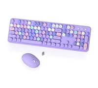 Wireless Computer Keyboard and Mouse Combo, COVEVA Colorful Typewriter Retro Keyboard with Round Keycaps, USB Keyboard and Mouse Set 2.4GHz Full-Size for Windows Mac PC Laptop（Purple-Colorful）
