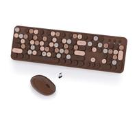 Wireless Computer Keyboard and Mouse Combo, COVEVA Colorful Typewriter Retro Keyboard with Round Keycaps, USB Keyboard and Mouse Set 2.4GHz Full-Size for Windows Mac PC Laptop（Brown-Colorful）