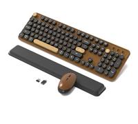 Wireless Computer Keyboards Mouse Combos, COVEVA Colorful Typewriter Retro Keyboard with Round Keycaps, USB Keyboard and Mouse Set 2.4GHz Full-Size Wireless Keyboard and Optical Mouse（Black-Coffee）
