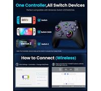 Wireless Controller for Nintendo Switch/2/Lite/OLED, Controller Switch 2025 with Hall Effect Joysticks No Drift No Delay/Cool RGB/6-Axis Precise Motion Control/Dual Motor Vibration/Adjustable Turbo