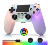 Wireless Controller for P-4, White Crack Custom Design, Adjustable RGB Light,1000mAh Battery, Double Vibration, 6-Axis, Built-in Speaker & 3.5mm Headphone Jack, Gamepad Compatible with PlayStation 4