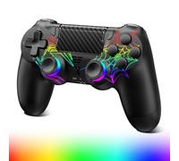 Wireless Controller for PS-4, Sp-ider Pattern with RGB Light, 1000mAh Battery, 3.5mm Audio Jack, Gamepad Joystick with Dual Vibration/6-Axis Gyro Sensor/Touch Panel, for PS-4/Pro/Slim/PC (Black)