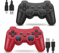 Wireless Controller for PS3 Playstation 3 Dual Shock 3 (2 Packs, Black and Red)