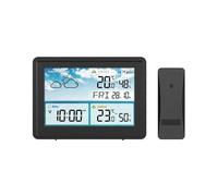 Wireless Digital Weather Station Color LCD Display Thermometer Hygrometer Forecast Sensor Frost Point Calendar Alarm Clock(Black with plug)