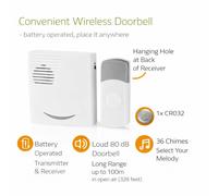 Wireless Door Bell Chime 80dB Cordless Portable 36 Melody 100M Range Home White