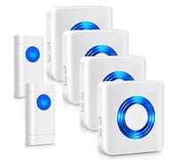 Wireless Doorbell 4 Receivers, Door Chime Kit 400M/1300ft Long Range, 2 Push Buttons with IP55 Waterproof/58 Melodies/5 Volume Levels/Flash Light - White