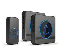 Wireless Doorbell Kit - 1000ft Range, 60 Chimes, 110dB Loud with 5 Volume Levels & LED Flash, IP55 Waterproof, Easy Install Plug-in Door Chime for Home Office School (Black-1T-2R)