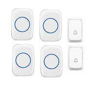 Wireless Doorbell, Portable Music Door Chime Kit with Memory Function,2 Push Button and 4 Receivers,300M Range,Led Indicator,58 Ringtones,4 Volume Levels,Black,White,White