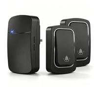 Wireless Doorbell, Self Powered Battery Free Door Bell with Plug-in Receiver, 38 Chimes, 4 Volume Levels, LED Flash, 150M Wireless Range, Easy Install for Home(Black+2 Transmitter+1 Receiver)