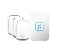 Wireless Doorbell Waterproof, 3 Transmitters 1 Receiver LED Blue Light Flashing Reminder Self-Powered Doorbell, 60 Ringtones/150M Transmission Range / 5 Volume Levels (White)