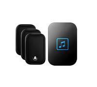 Wireless Doorbell Waterproof, 3 Transmitters 1 Receiver LED Blue Light Flashing Reminder Self-Powered Doorbell, 60 Ringtones/150M Transmission Range / 5 Volume Levels (Black)