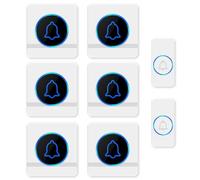Wireless Doorbell Waterproof 300M Range with Cordless Chime, 2 Push Buttons, 6 Receivers, 60 Ringtones, LED Indicator, 5 Volume Levels (White)
