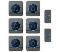 Wireless Doorbell Waterproof 300M Range with Cordless Chime, 2 Push Buttons, 6 Receivers, 60 Ringtones, LED Indicator, 5 Volume Levels (Black)