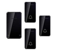 Wireless Doorbell Waterproof, 48 Music Reminder with LED Flashing Self-Powered Doorbell 3 Transmitters 1 Receiver 200M Transmission Distance (Black)