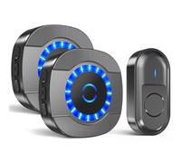 Wireless Doorbell, Waterproof Wall Door Entry Bell Cordless Door Chime Kit with 2 Plug-in Receivers at 1,000feet / 300m Range, 55 Chimes, 5-Level Volume, LED Light