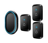 Wireless Doorbell, Waterproof Wireless Door Chimes Kit 1000-Feet Range, 58 Melodies, Power-Off Memory Function, 3 Push Buttons & 1 Receiver,Black,Black