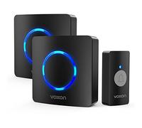 Wireless Doorbell with 2 Receivers, VOXON IP65 Waterproof Doorbells at 400M (1,300ft) Wireless Range，Plug in Door Bells Wireless Cordless with LED Flash, 60 Chimes, 6 Levels Volume (Black)