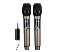 Wireless Dynamic Microphone, Rechargeable Cordless Mic System Set with Mini Portable Receiver And 2 Handheld LED Display Microphone, Universal Speakers for Karaoke Nights (Grey)