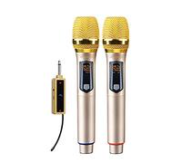 Wireless Dynamic Microphone Set - Rechargeable Cordless Mic System with Mini Portable Receiver and 2 Handheld LED Display Mics for Karaoke Nights and Universal Speakers