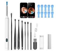 Wireless Ear Wax Removal Kit,10mp HD Ear Cleaner Kit with Precision Tweezers & Silicone Scoop,2-in-1 Ear Cleaner Kits with LED Lights,USB Charging Ear Wax Removal Tool for Kids,Adults&Pets (White)