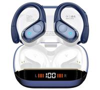 Wireless Earbuds, 75H Bluetooth 5.4 Headphones, Sport Wireless Earphones with 4 ENC Mic, Stereo Bass, IP7, Bluetooth Earbuds with Earhooks for Workout/Running/Work, Dual LED Display Ear buds, Blue