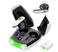 Wireless Earbuds, Bluetooth 5.3 Earphones with LED Display Charging Case,35ms Ultra Low Latency Dual-mode Half In-Ear Headphones Ears Painless, Mini IPX5 Waterproof Noise Reduction Smart Control,White