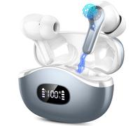 Wireless Earbuds, Bluetooth 5.3 Headphones In Ear Earphones 4 ENC Noise Cancelling Mic Headphones with HIFI Stereo, 40H Playtime, Type-C Charging Case, IP7 Waterproof Running Earbuds Grey