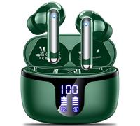 Wireless Earbuds Bluetooth 5.3 Headphones in Ear with 4 ENC Noise Cancelling Mic 2025 New Ear buds 42h Playtime HiFi Stereo Deep Bass Earphones IP6 Waterproof LED Display Bluetooth Earbuds USB-C Green