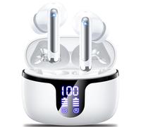 Wireless Earbuds Bluetooth 5.3 Headphones in Ear with 4 ENC Noise Cancelling Mic 2025 New Ear buds 42h Playtime HiFi Stereo Deep Bass Earphones IP6 Waterproof LED Display Bluetooth Earbuds USB-C White