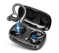 Wireless Earbuds Bluetooth 5.3 Headphones Stereo Ear Buds, ENC Noise Cancelling Mic,IPX7 Waterproof Earphones with Hook for Android iOS Smart Phone Laptop Computer Sports - Black