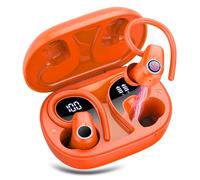 Wireless Earbuds, Bluetooth 5.3 Headphones with 4 ENC Noise Canceling Mic, 50H Stereo Dual LED Display Ear Buds, Sport Wireless Earphones with Earhooks, IP7 Waterproof Wireless Headphones Gym, Orange
