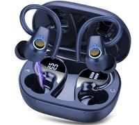 Wireless Earbuds, Bluetooth 5.3 Headphones with 4 ENC Noise Canceling Mic, 50H Stereo Dual LED Display Ear Buds, Sport Wireless Earphones with Earhooks, IP7 Waterproof Wireless Headphones Gym, Blue