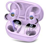 Wireless Earbuds, Bluetooth 5.3 Headphones with 4 ENC Noise Canceling Mic, 50H Stereo Dual LED Display Ear Buds, Sport Wireless Earphones with Earhooks, IP7 Waterproof Wireless Headphones Gym, Purple