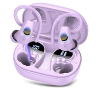Wireless Earbuds, Bluetooth 5.3 Headphones with 4 ENC Noise Canceling Mic, 50H Stereo Dual LED Display Ear Buds, Sport Wireless Earphones with Earhooks, IP7 Waterproof Wireless Headphones Gym, Purple
