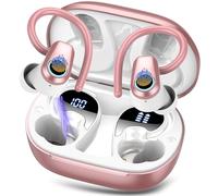 Wireless Earbuds, Bluetooth 5.3 Headphones with 4 ENC Noise Canceling Mic, 50H Stereo Dual LED Display Ear Buds, Sport Bluetooth Earphones with Earhooks, IP7 Waterproof Wireless Headphones, Rose Gold