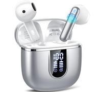 Wireless Earbuds, Bluetooth 5.4 Earphones in Ear with HiFi Stereo, Bluetooth Earbuds with 4 ENC Noise Cancelling Mic, 40H Playtime Wireless Headphones Deep Bass, IP7 Waterproof Dual LED Display Sliver