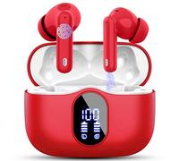 Wireless Earbuds, Bluetooth 5.4 Headphones In Ear with 4 ENC Mic, 2025 New Wireless Earphones Noise Cancelling Deep Bass, LED Display, Bluetooth Earbuds 36H Playtime, IP7 Waterproof Ear buds USB-C Red