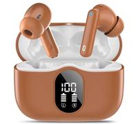 Wireless Earbuds, Bluetooth 5.4 Headphones In Ear with 4 ENC Mic, 2026 Wireless Earphones Noise Cancelling Deep Bass, LED Display, Bluetooth Earbuds 36H Playtime, IP7 Waterproof Ear buds, USB-C Brown
