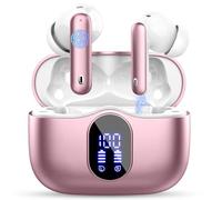 Wireless Earbuds, Bluetooth 5.4 Headphones In Ear with 4 ENC Mic, Wireless Earphones Noise Cancelling Deep Bass, LED Display, Bluetooth Earbuds 36H Playtime, IP7 Waterproof Ear buds, USB-C Pink Gold