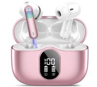 Wireless Earbuds, Bluetooth 5.4 Headphones In Ear with 4 ENC Mic, Wireless Earphones Noise Cancelling Deep Bass, LED Display, Bluetooth Earbuds 36H Playtime, IP7 Waterproof Ear buds, USB-C Pink Gold