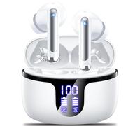 Wireless Earbuds Bluetooth 5.4 Headphones in Ear with 4 ENC Noise Cancelling Mic 2026 New Ear buds 42h Playtime HiFi Stereo Deep Bass Earphones IP6 Waterproof LED Display Bluetooth Earbuds USB-C White