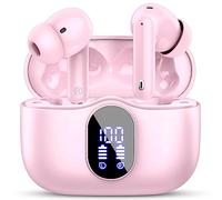 Wireless Earbuds, Bluetooth 5.4 Headphones In Ear with 4 ENC Noise Cancelling Mic, Bluetooth Earbuds Mini Deep Bass Stereo Sound, 36H Playtime LED Display Wireless Earphones IP7 Waterproof, Pink