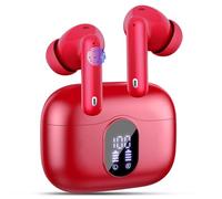 Wireless Earbuds, Bluetooth 5.4 Headphones In Ear with 4 ENC Noise Cancelling Mic, LED Display New Bluetooth Earbuds Mini Deep Bass Stereo Sound, 36H Playtime, Wireless Earphones IP7 Waterproof, Red